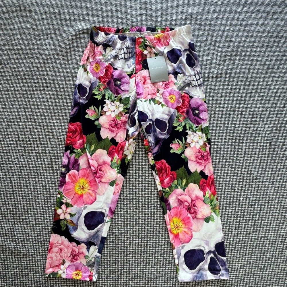 Womens Skull Floral Print Leggings Gothic High Waisted Stretch L-XXL NEW